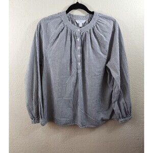 Time and True Womens M Black White Striped Long Sleeve Quarter Button Shirt